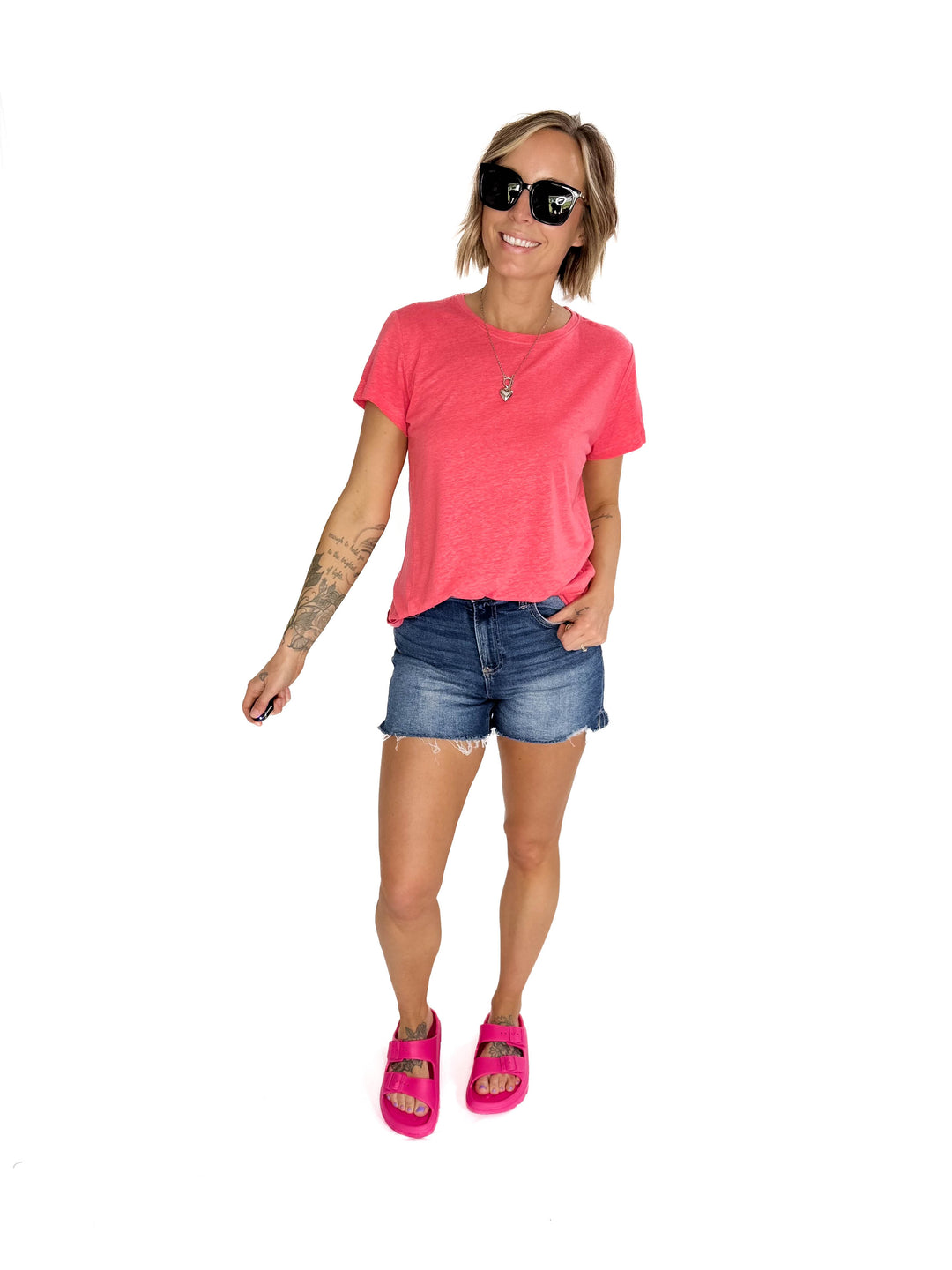 Solena Classic Round Hem Tee- GUAVA-FINAL SALE