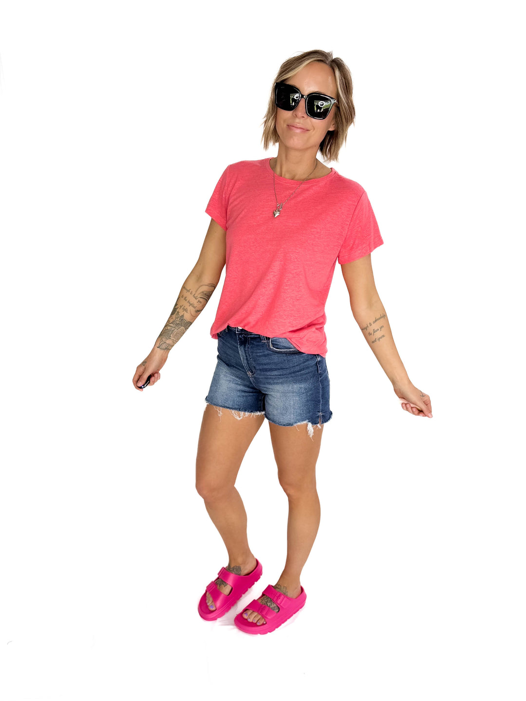 Solena Classic Round Hem Tee- GUAVA-FINAL SALE