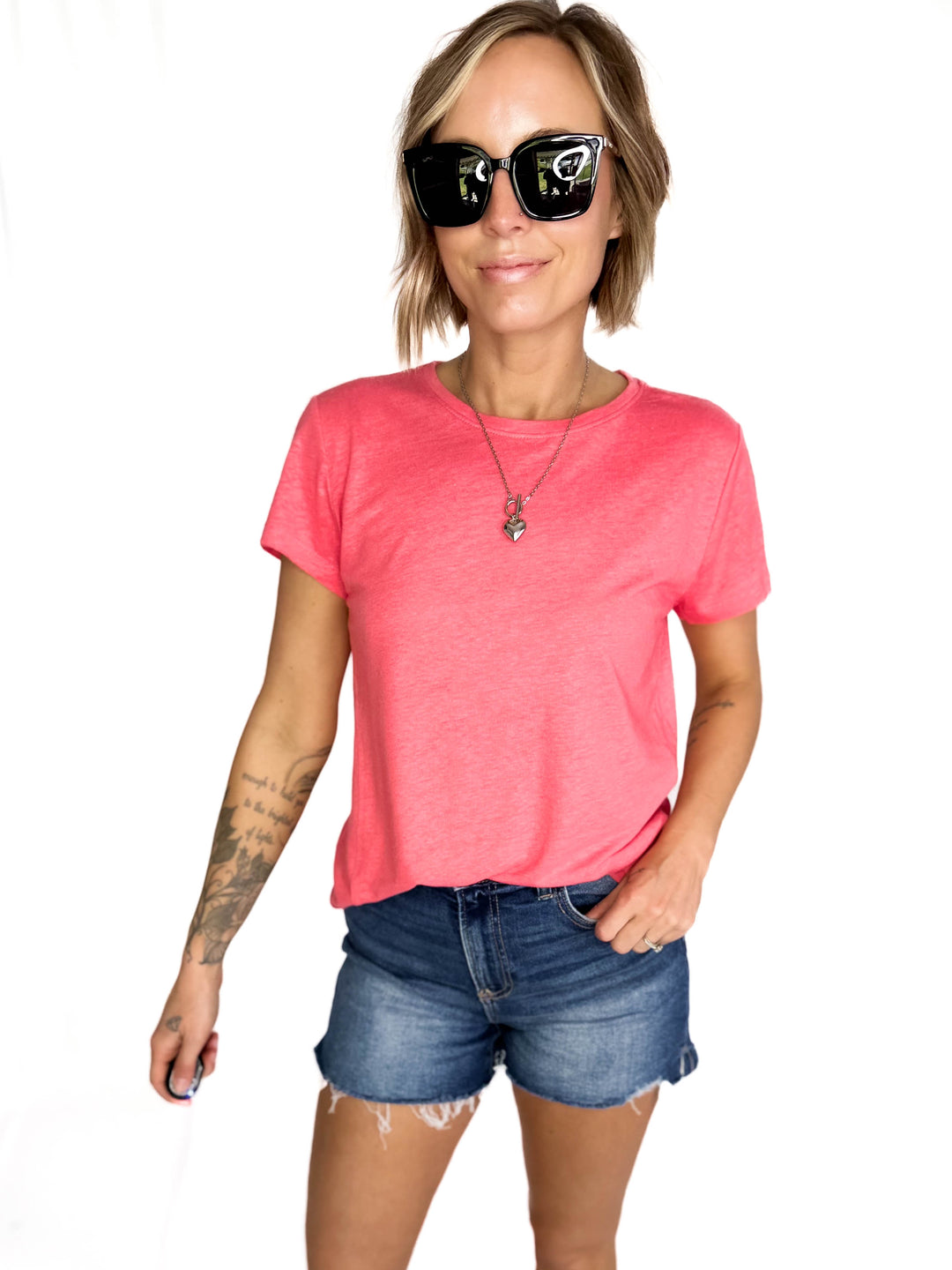 Solena Classic Round Hem Tee- GUAVA-FINAL SALE