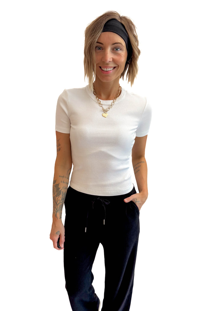 Only Val Cotton Ribbed Tee- BRIGHT WHITE