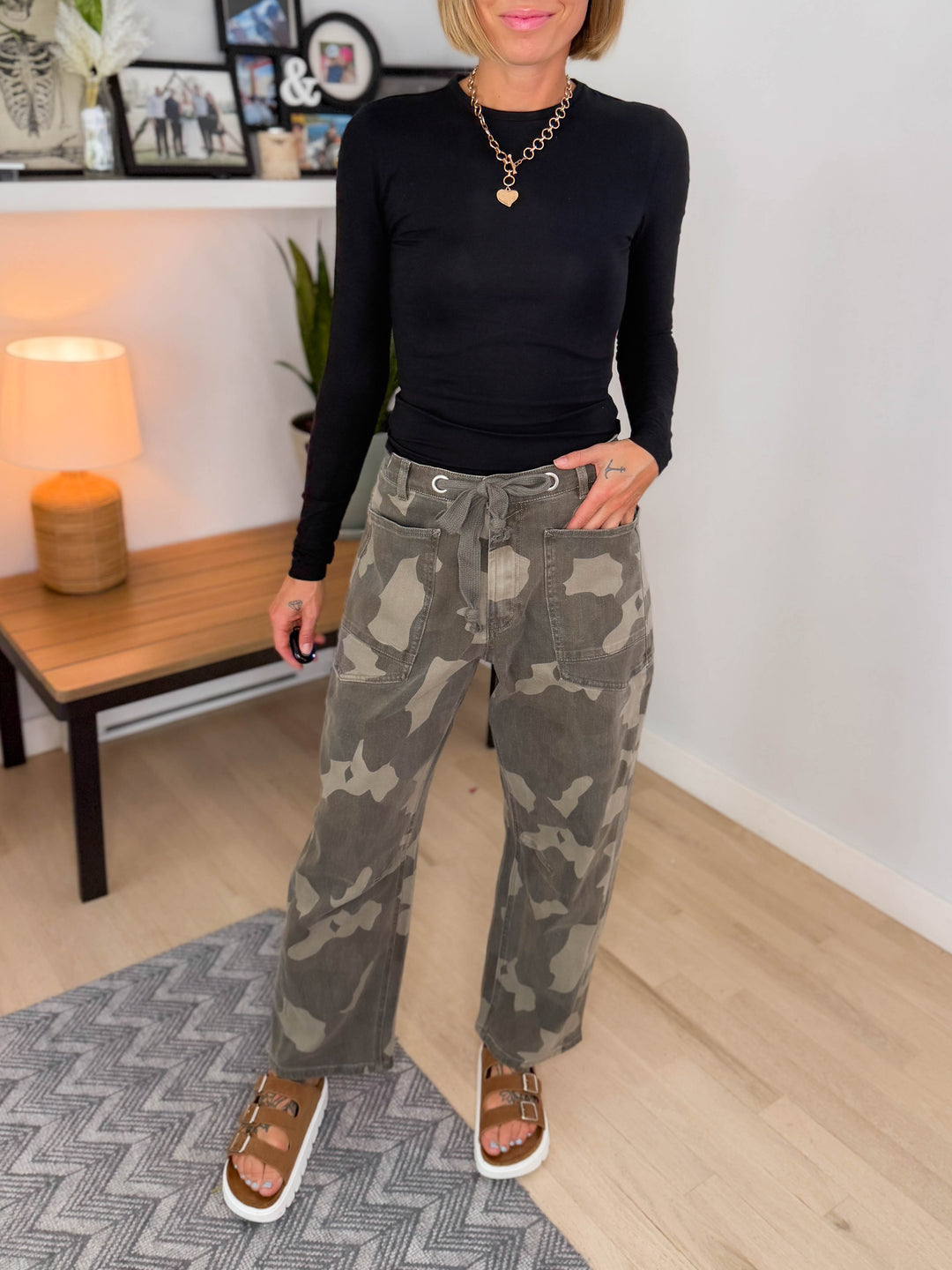 Zellta Camo Tie Waist Barrel Pant