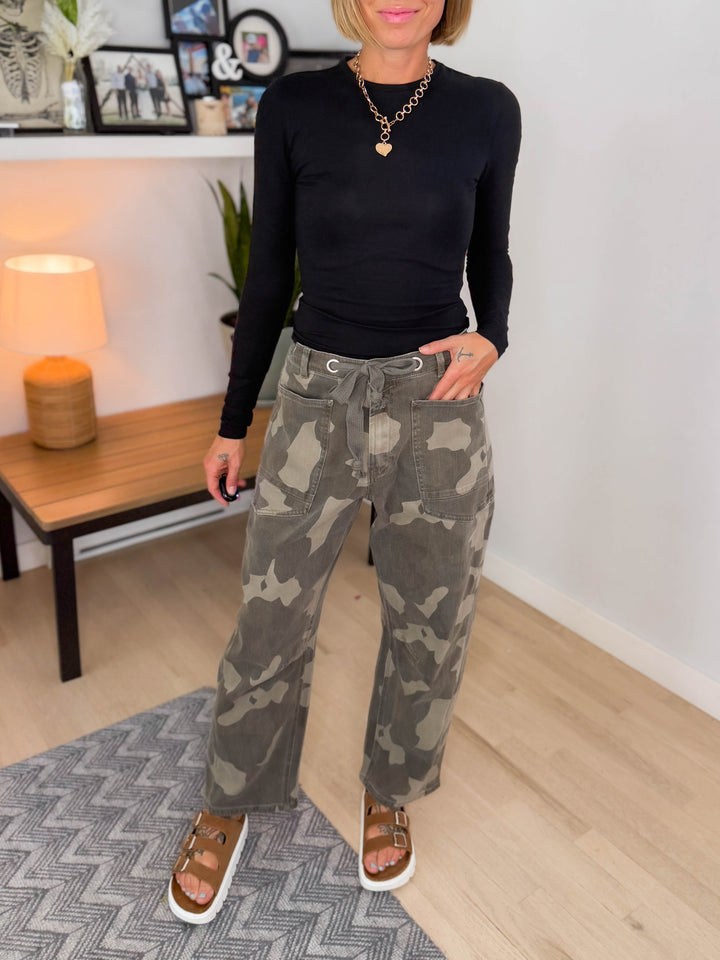 Zellta Camo Tie Waist Barrel Pant