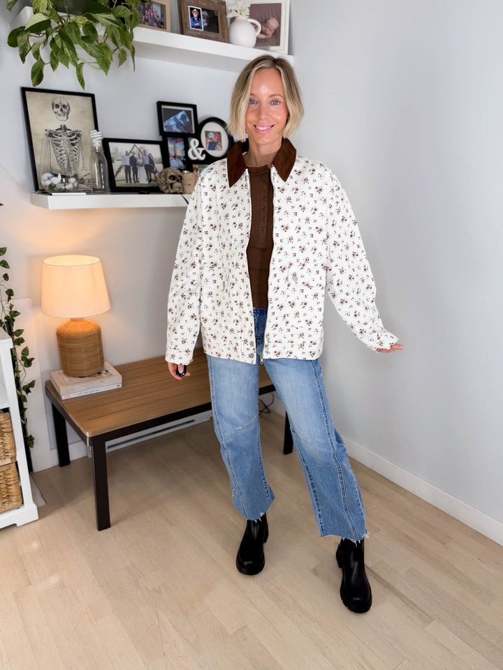 Alex Floral Corduroy Denim Jacket- IVORY/MULTI