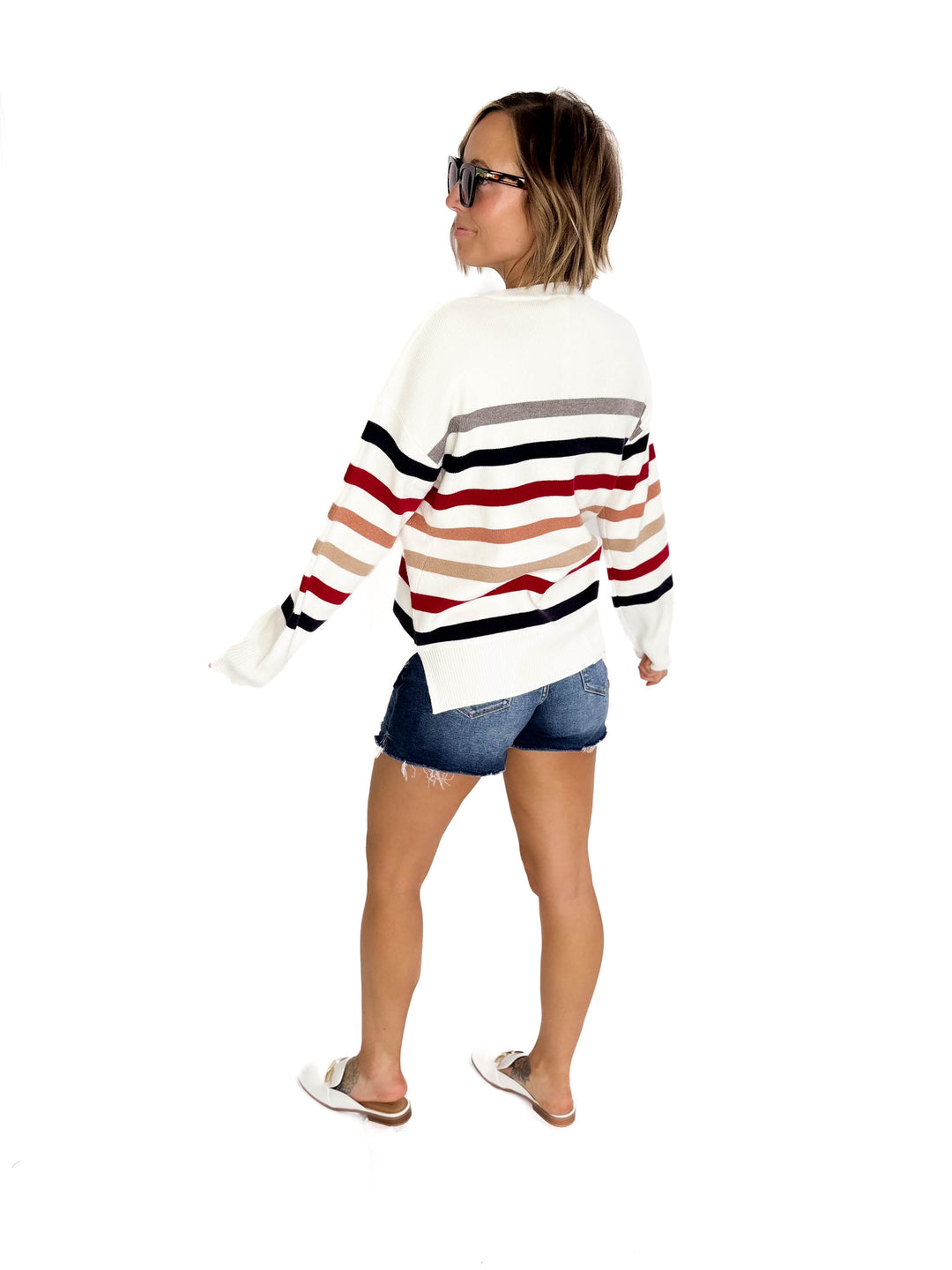 Stormi Crew Neck Stripe Sweater- WHITE/NAVY/RED-FINAL SALE