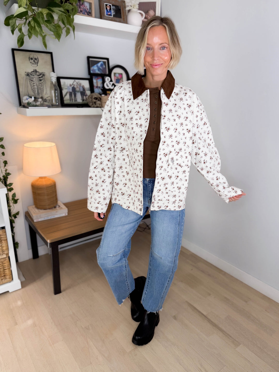 Alex Floral Corduroy Denim Jacket- IVORY/MULTI