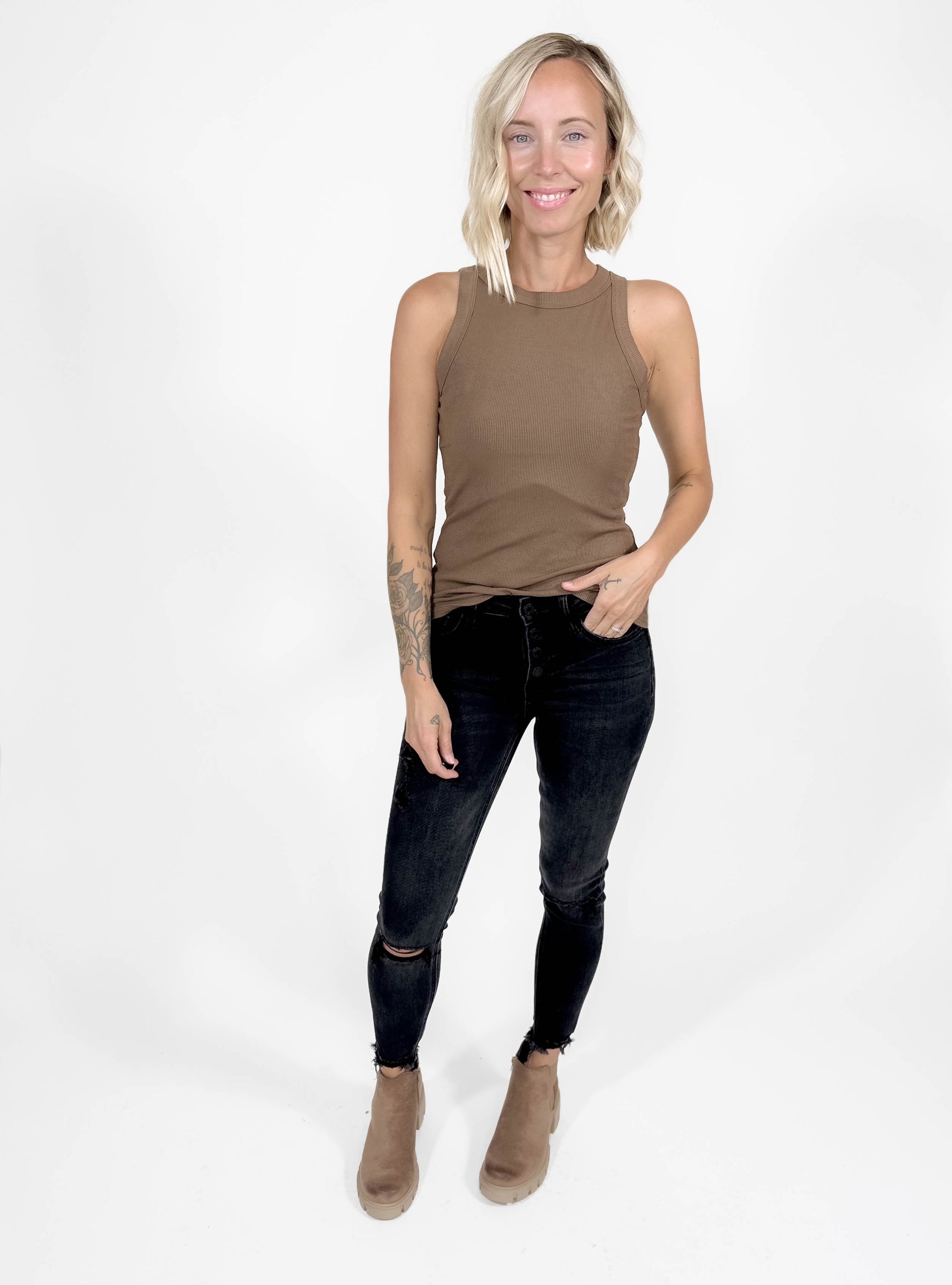 Gotta Have Ribbed Scoop Neck Tank- MOCHA