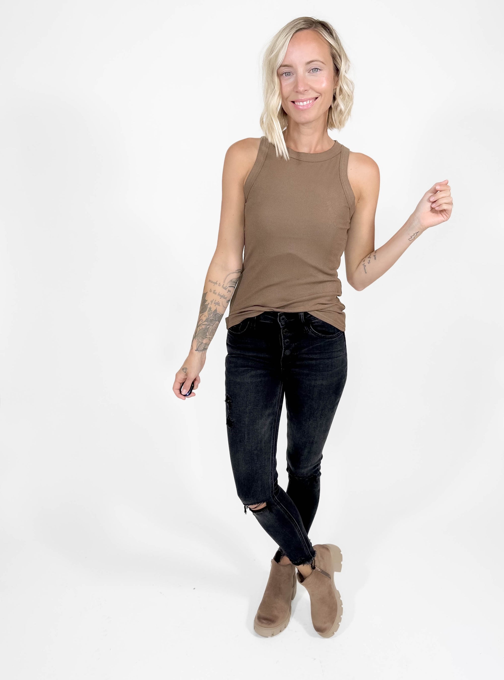 Gotta Have Ribbed Scoop Neck Tank- MOCHA