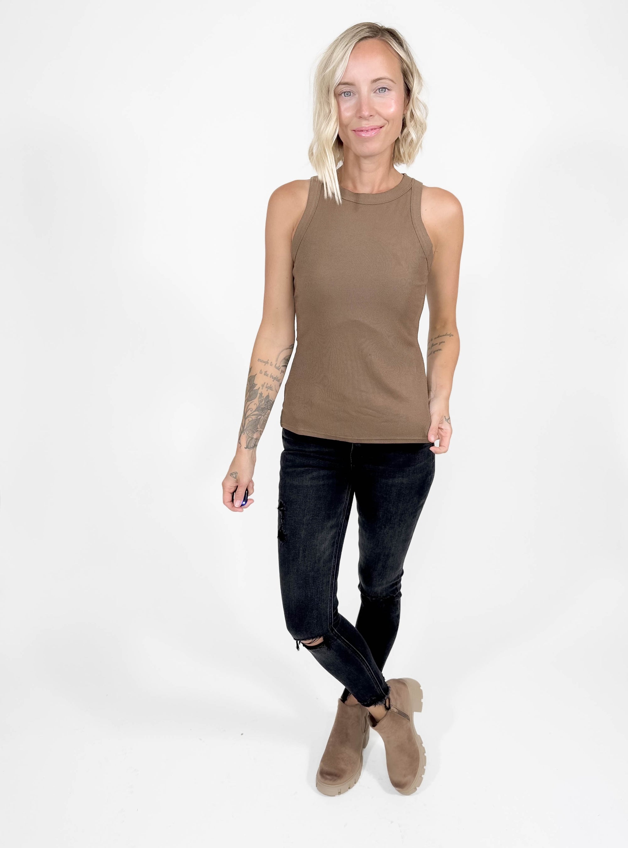 Gotta Have Ribbed Scoop Neck Tank- MOCHA