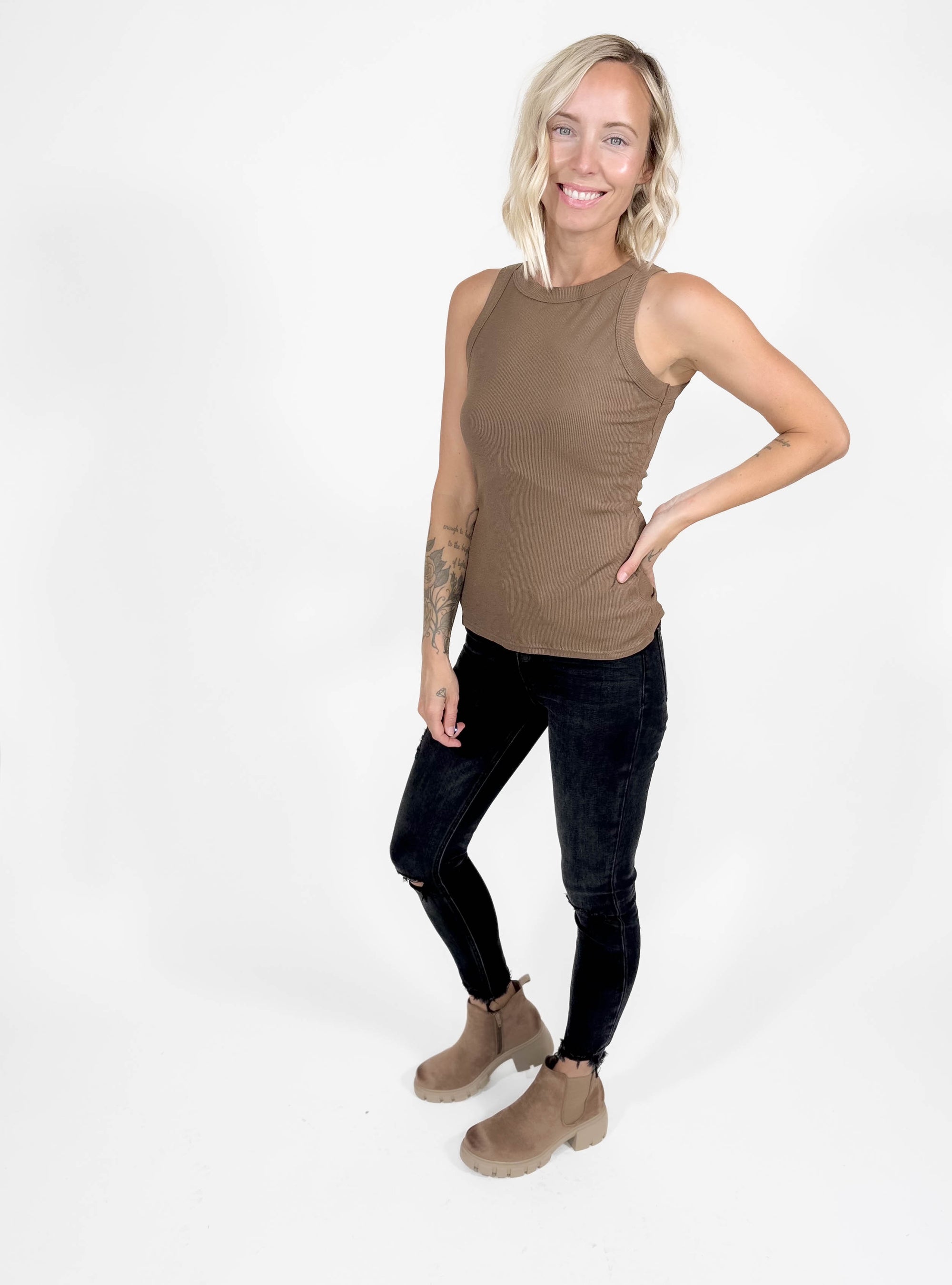 Gotta Have Ribbed Scoop Neck Tank- MOCHA