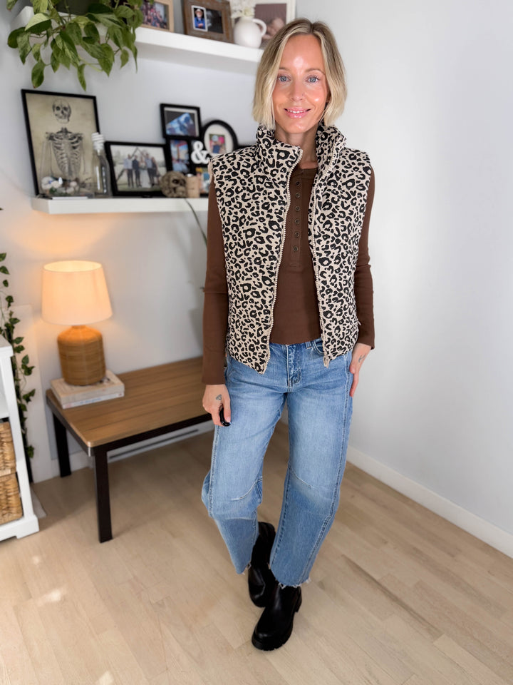 Zoey Leopard Print Vest- KHAKI
