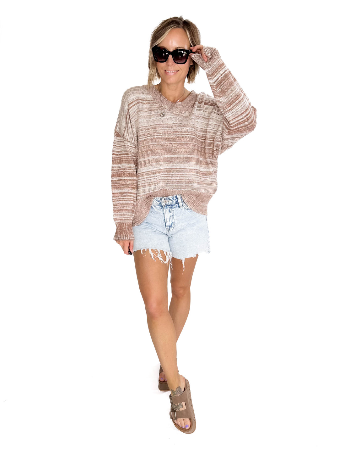 Lana Stripe Sweater- MOCHA MULTI-FINAL SALE