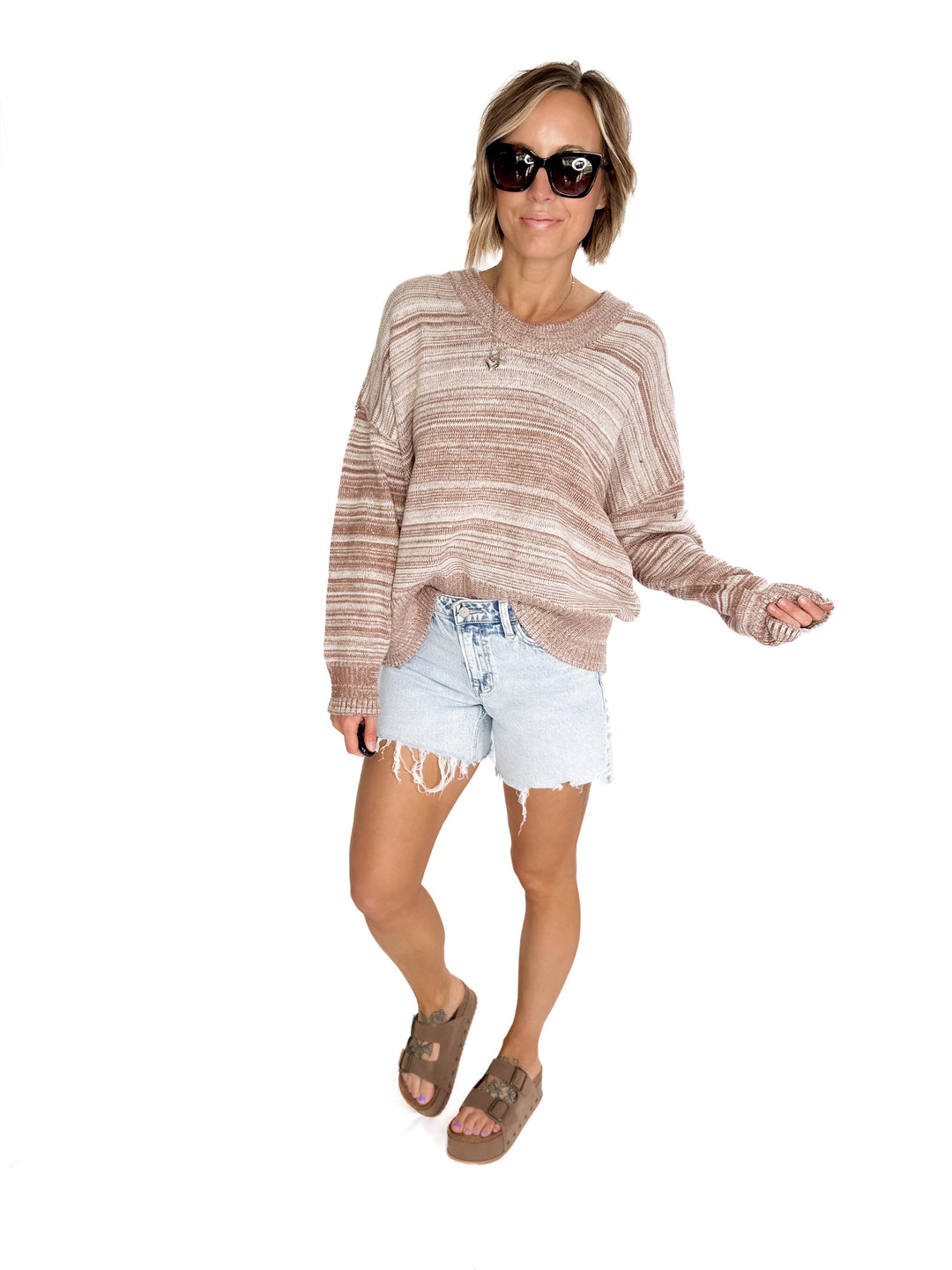 Lana Stripe Sweater- MOCHA MULTI-FINAL SALE