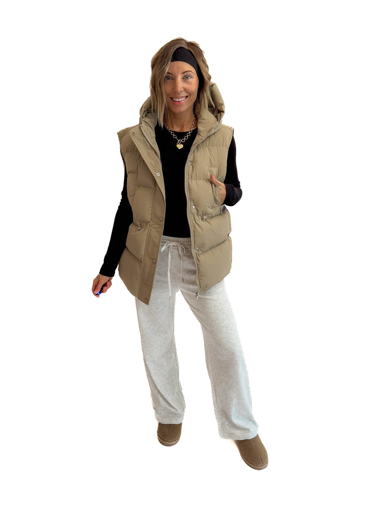 Canyon Hooded Puffer Vest- TAUPE