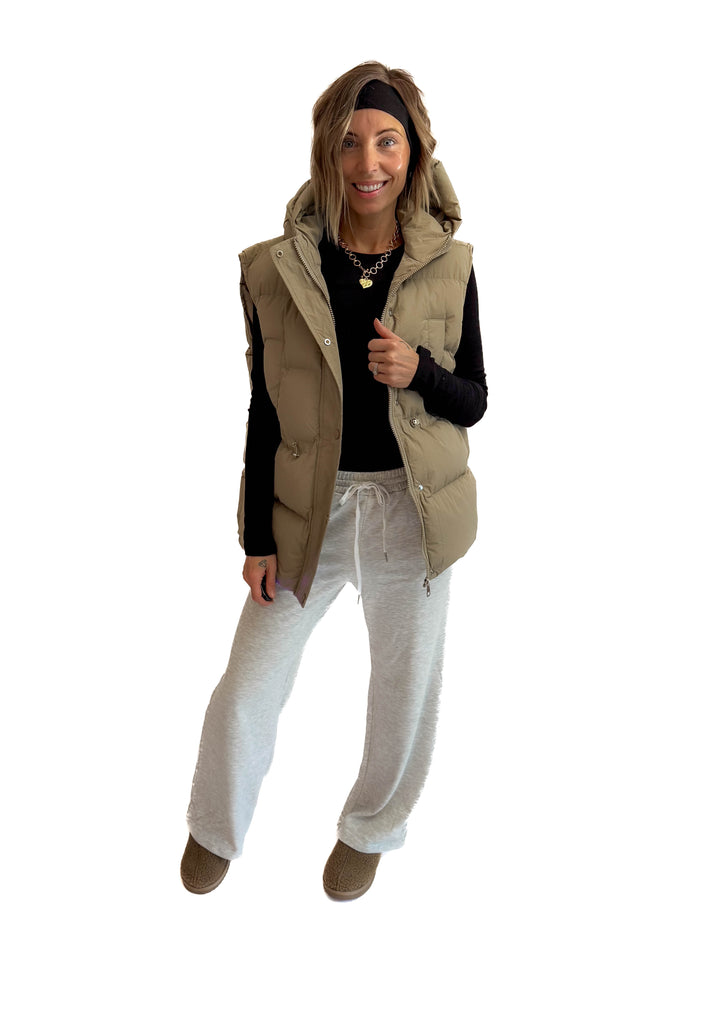 Canyon Hooded Puffer Vest- TAUPE