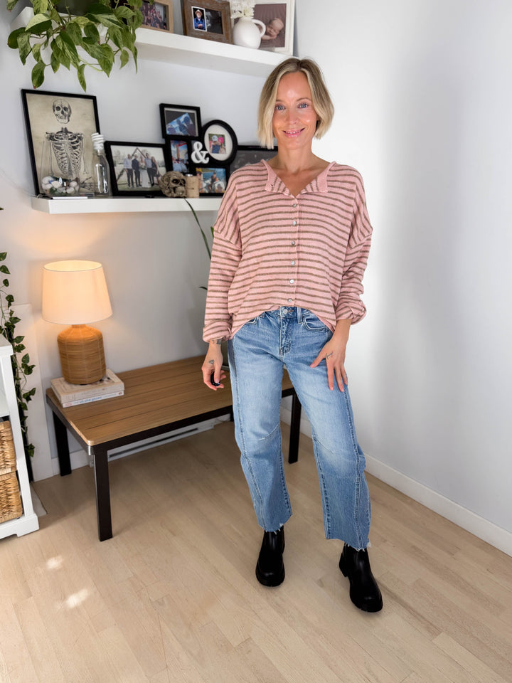 Quinn Button Down Sweater- BLUSH