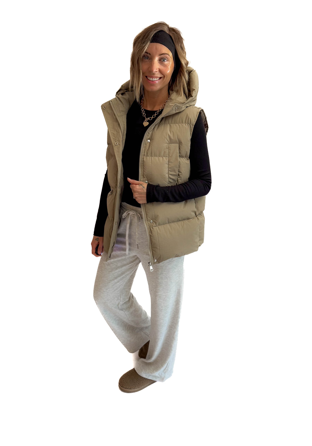 Canyon Hooded Puffer Vest- TAUPE