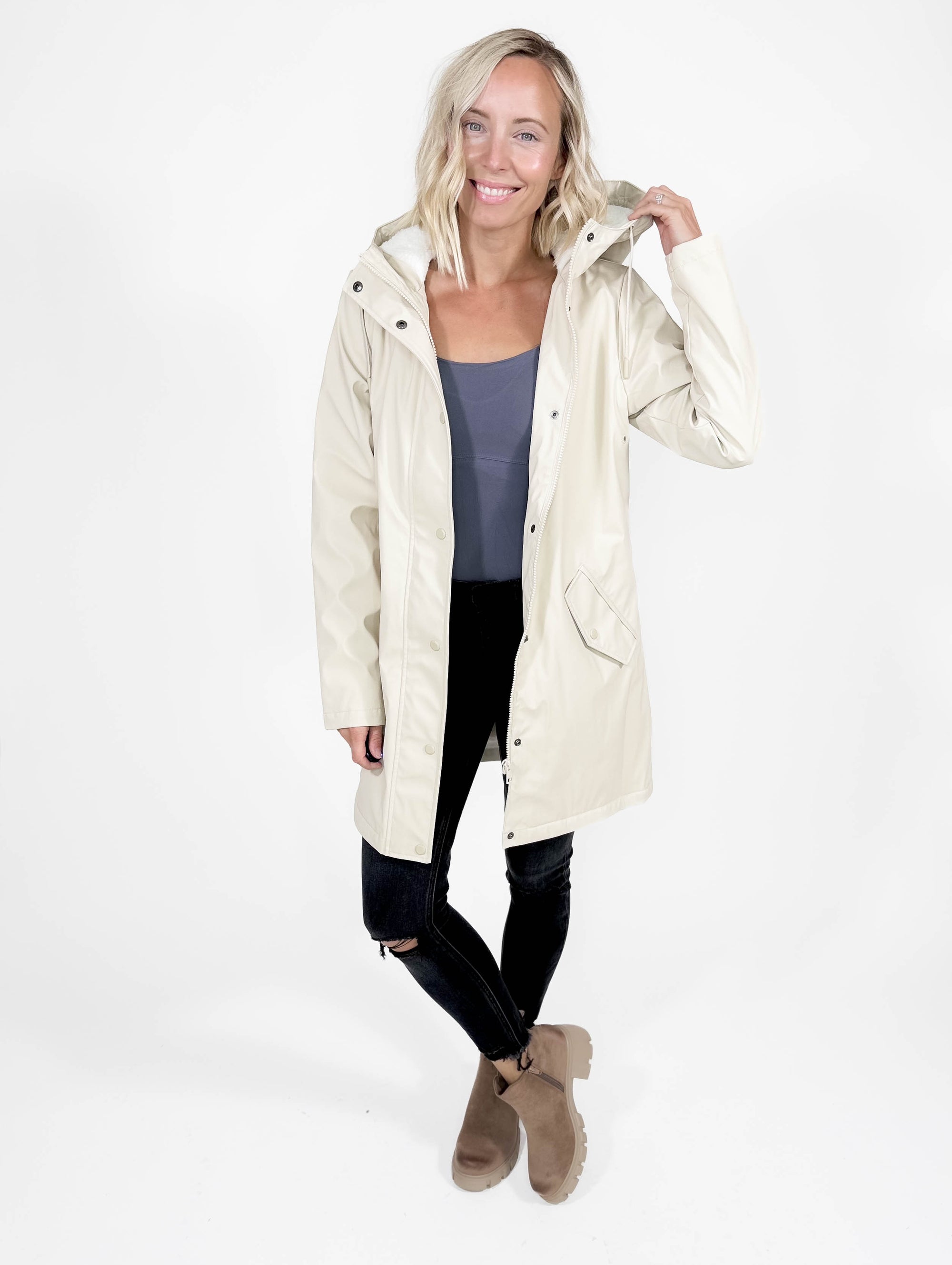 ONLY Sally Sherpa Raincoat- OATMEAL-FINAL SALE