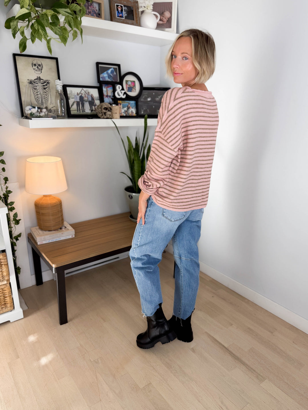Quinn Button Down Sweater- BLUSH