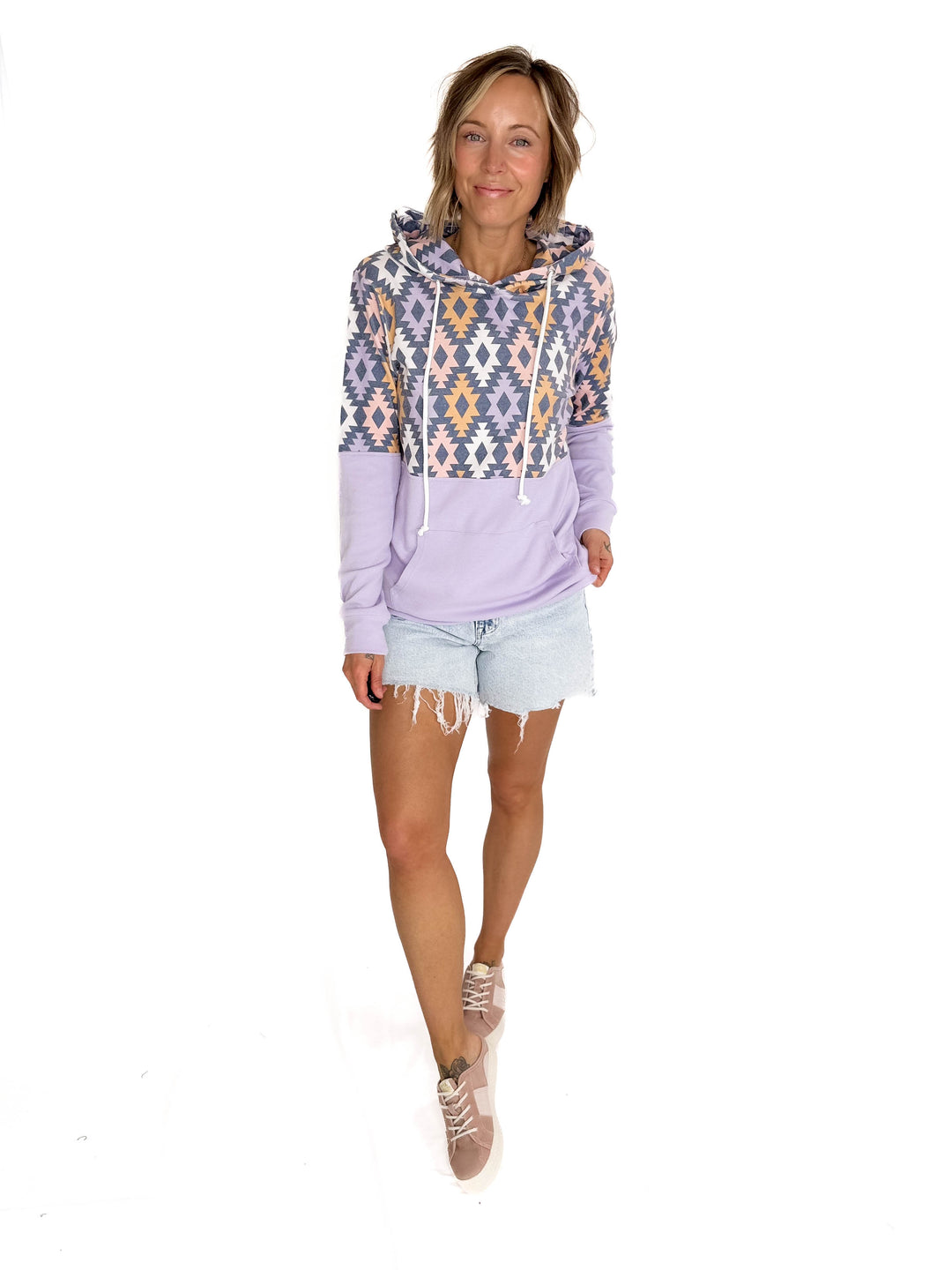 MICHELLE MAE Hayze Geometic Pullover- LAVENDER MUTLI-FINAL SALE