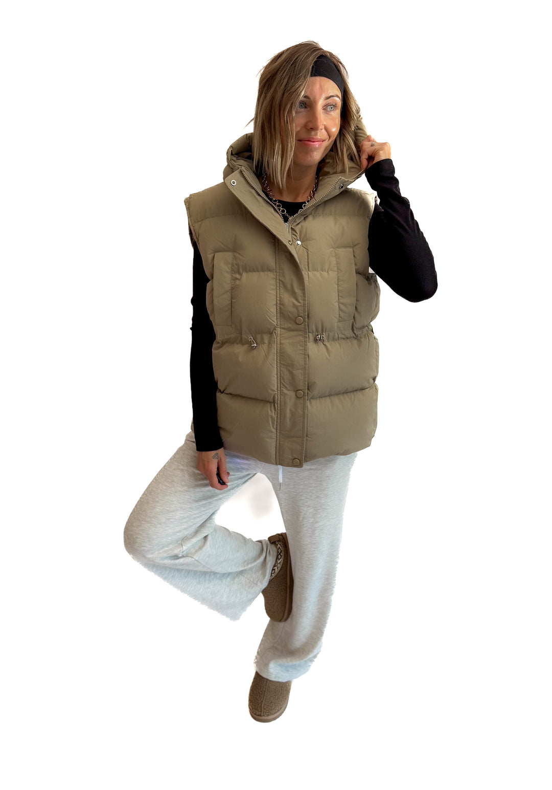 Canyon Hooded Puffer Vest- TAUPE