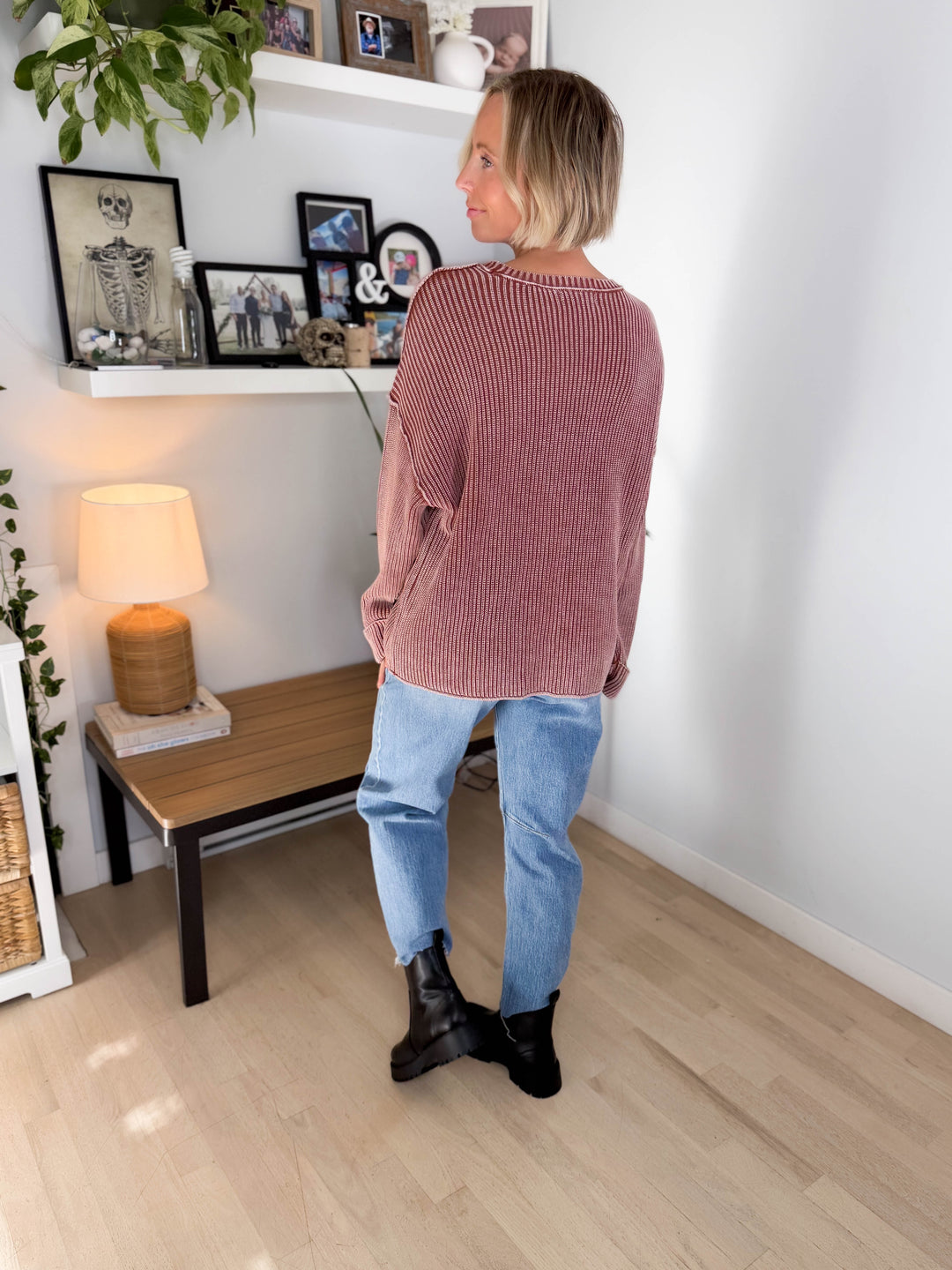 Melody Washed Cotton Ribbed Sweater- TERRACOTTA