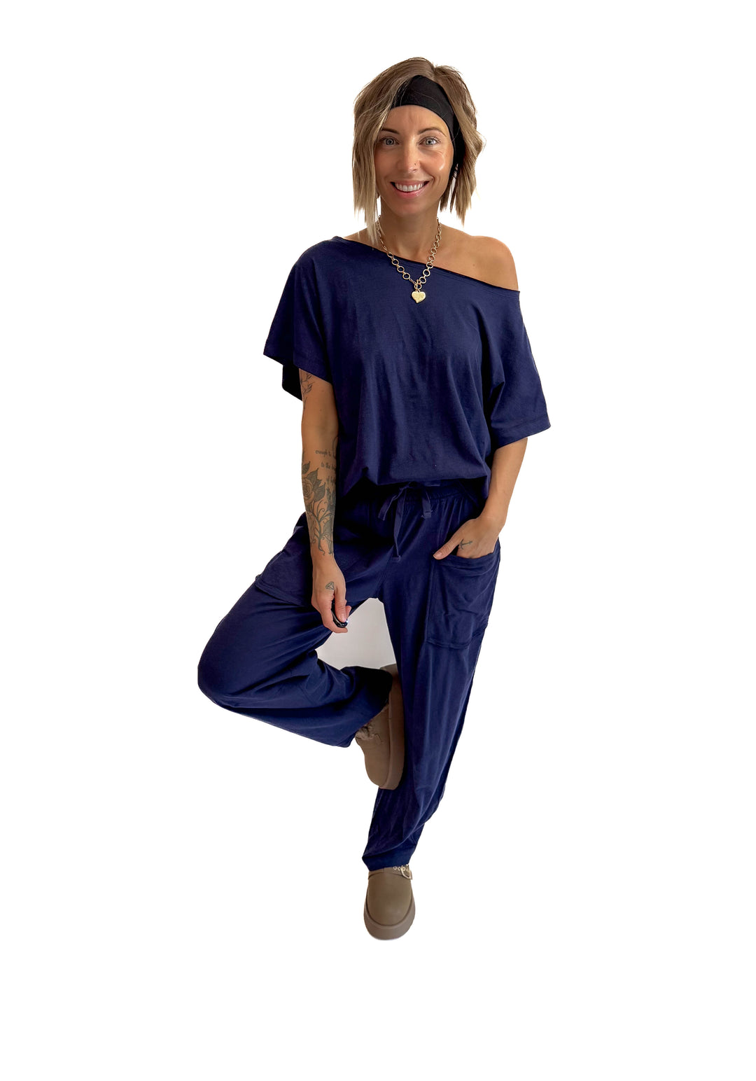 Nate Cotton Slub Barrel Pants + Top Set- ADMIRAL NAVY