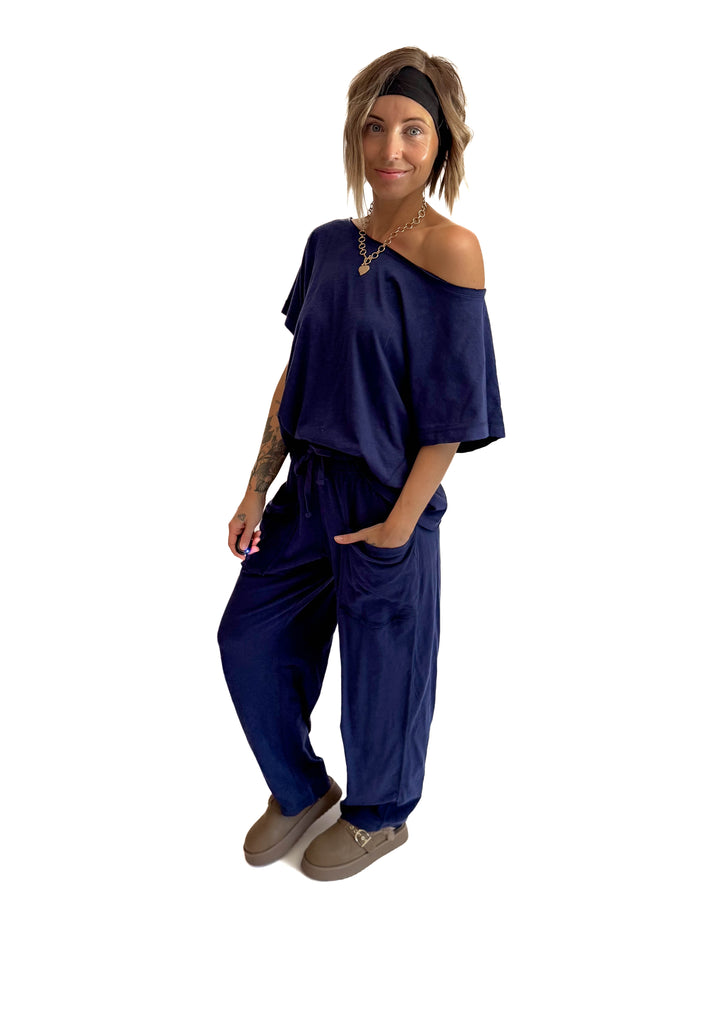 Nate Cotton Slub Barrel Pants + Top Set- ADMIRAL NAVY