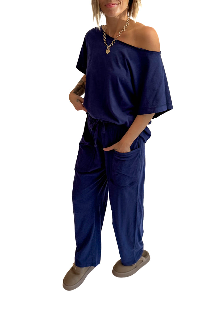 Nate Cotton Slub Barrel Pants + Top Set- ADMIRAL NAVY