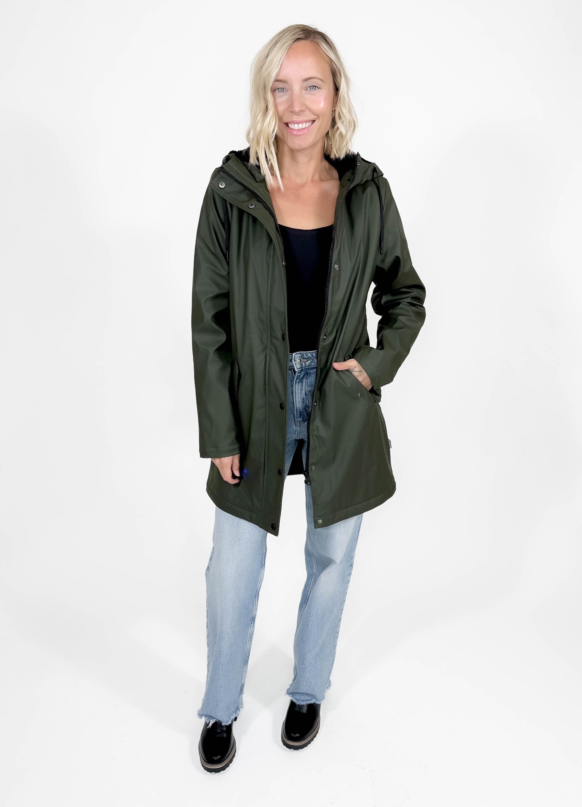 ONLY Sally Sherpa Raincoat- OLIVE BLACK-FINAL SALE