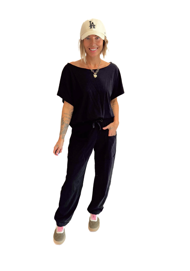 Nate Cotton Slub Barrel Pants + Top Set- BLACK