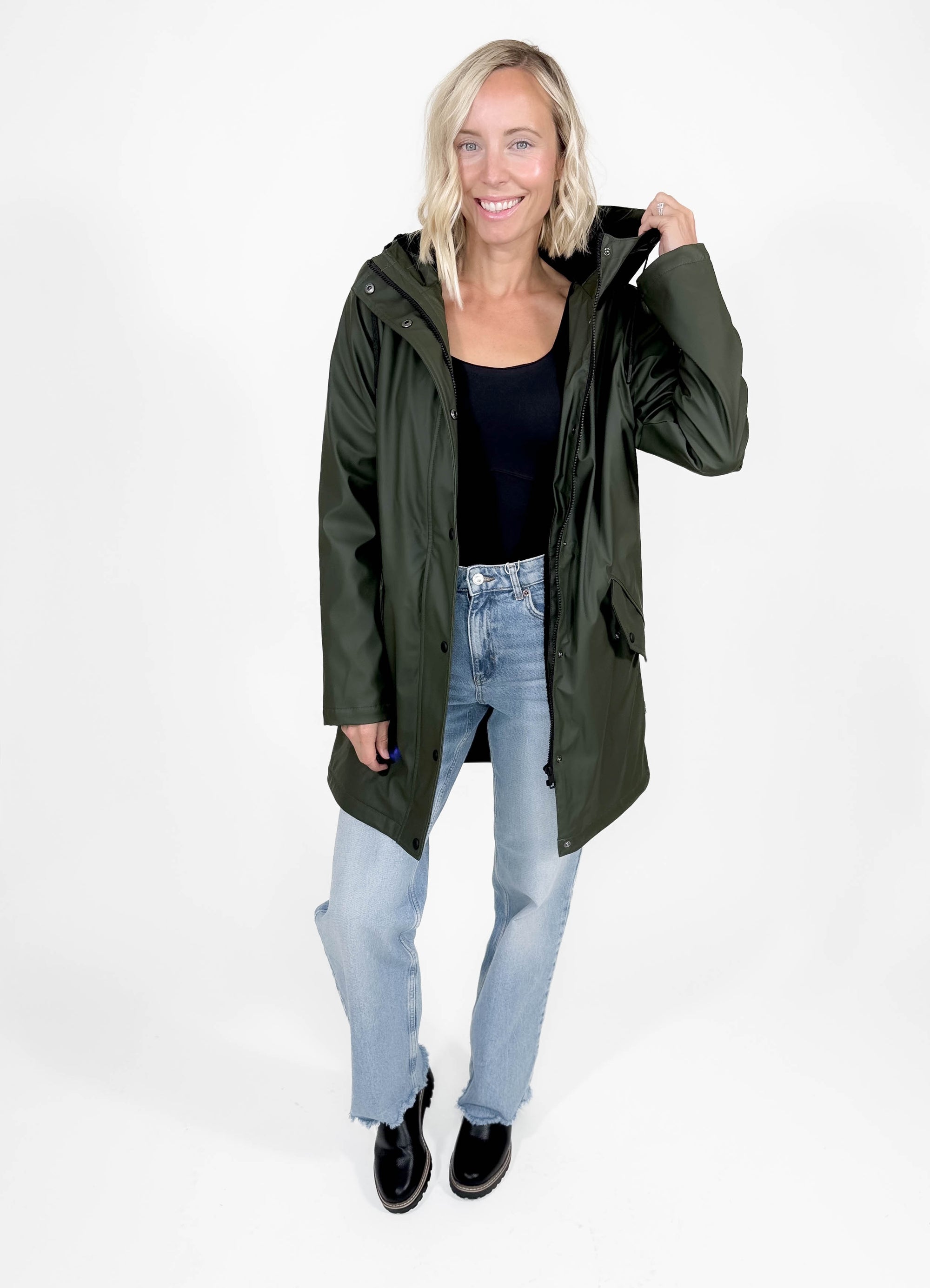 ONLY Sally Sherpa Raincoat- OLIVE BLACK-FINAL SALE