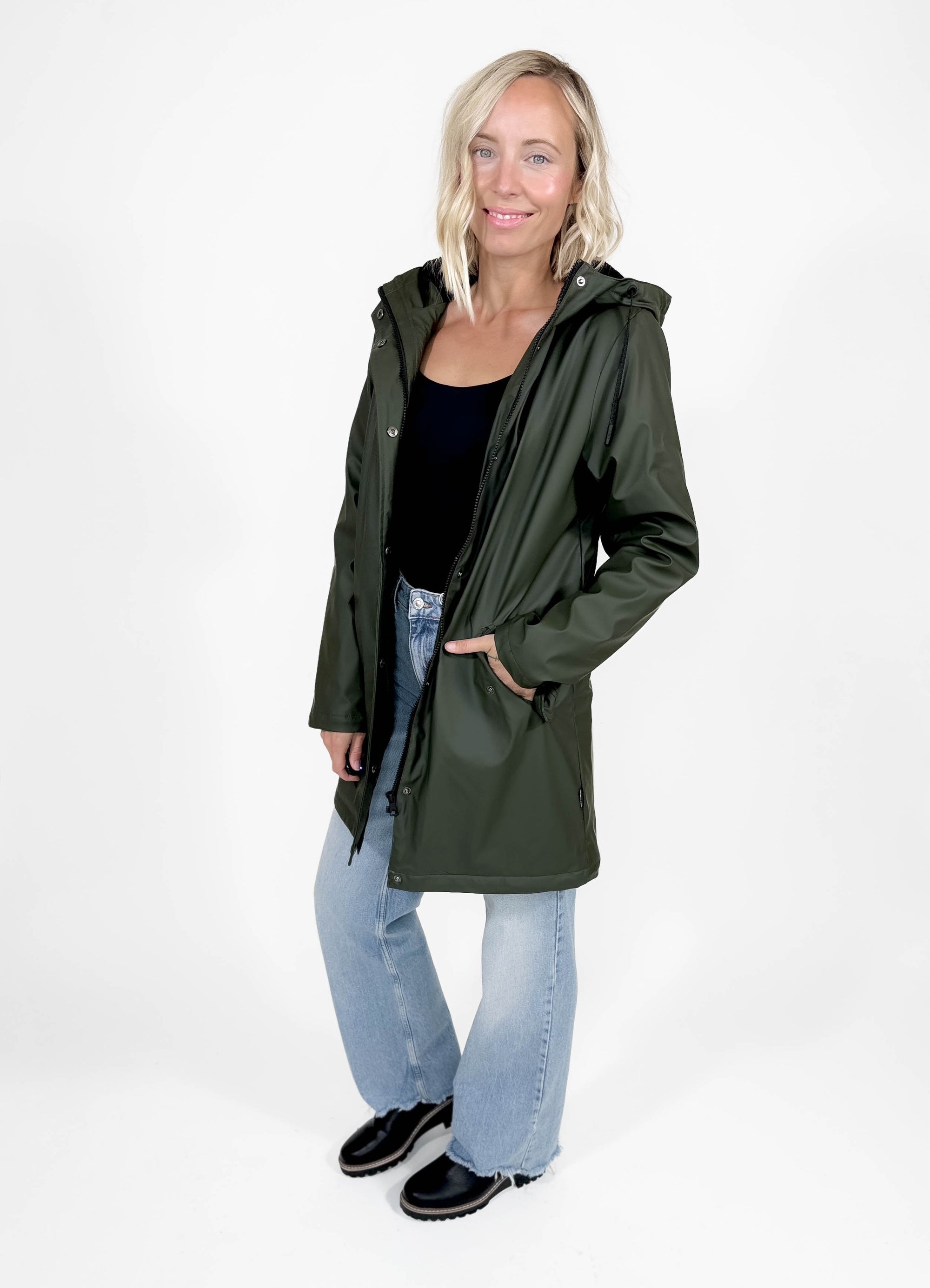 ONLY Sally Sherpa Raincoat- OLIVE BLACK-FINAL SALE