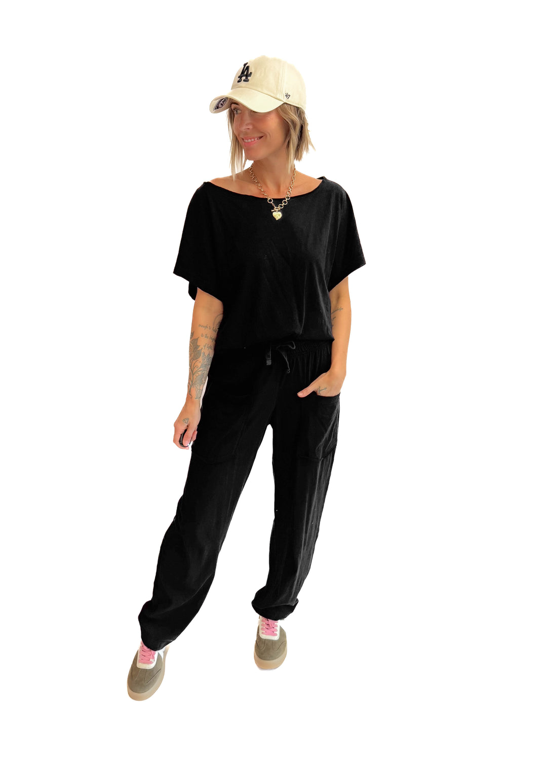 Nate Cotton Slub Barrel Pants + Top Set- BLACK