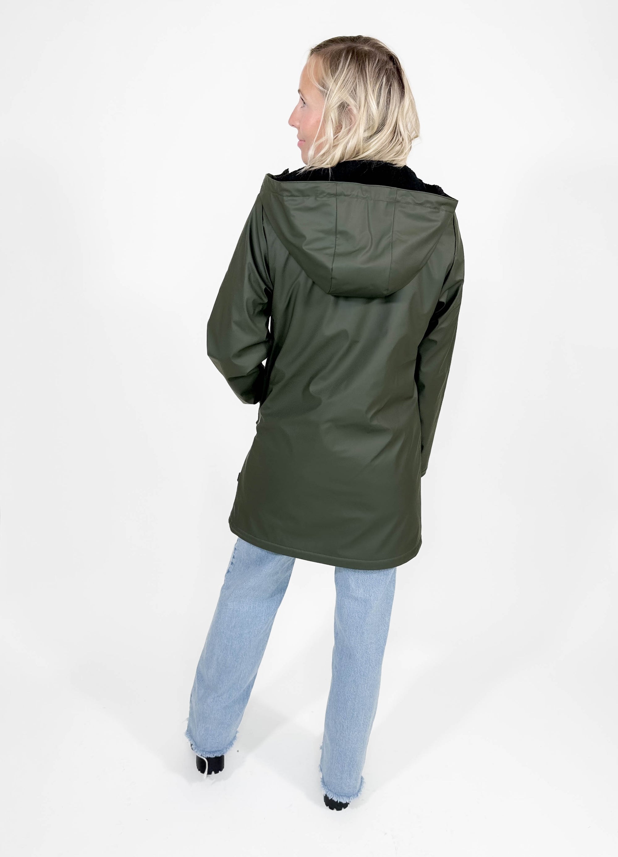 ONLY Sally Sherpa Raincoat- OLIVE BLACK-FINAL SALE