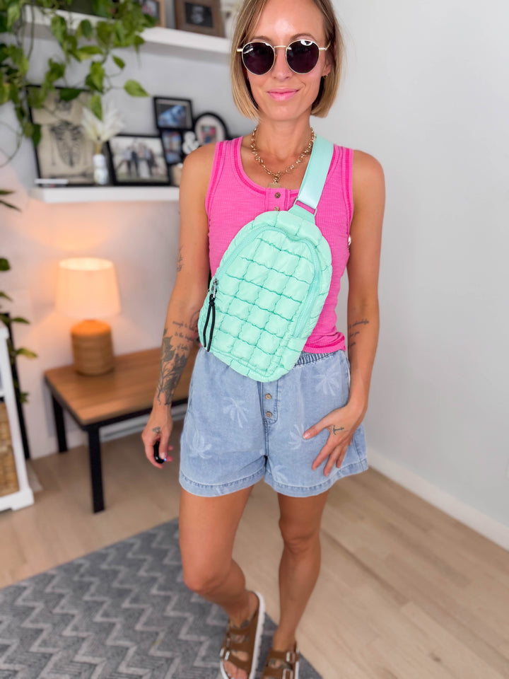 Rylee Quilted Sling Bag- MINT