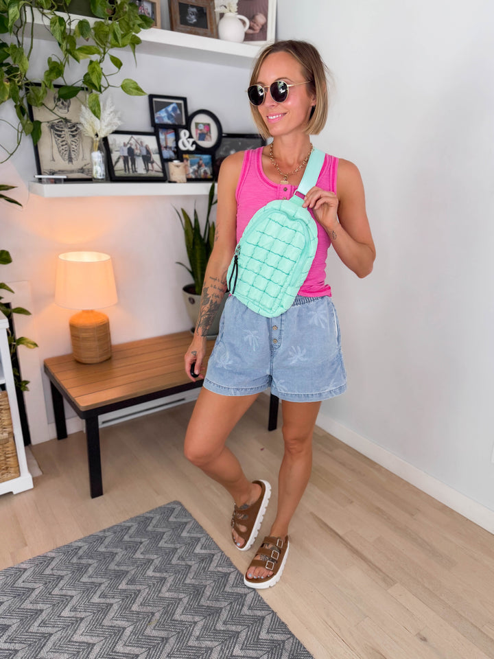 Rylee Quilted Sling Bag- MINT