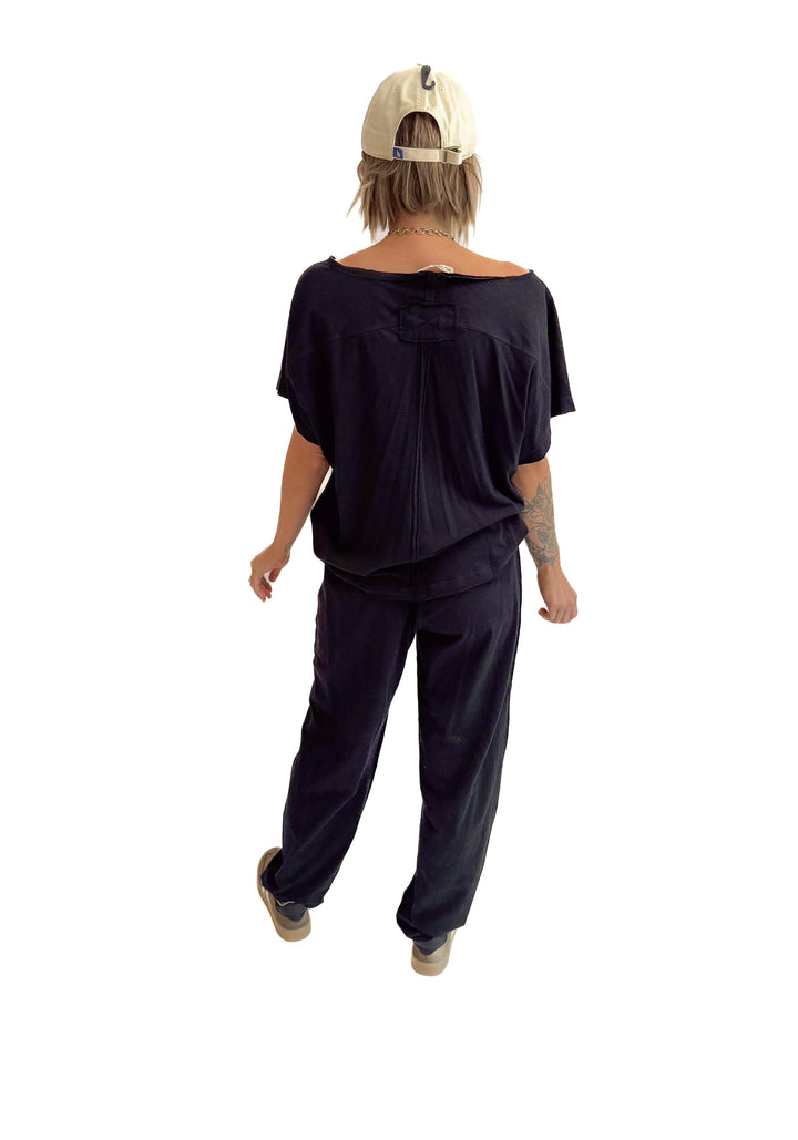 Nate Cotton Slub Barrel Pants + Top Set- BLACK