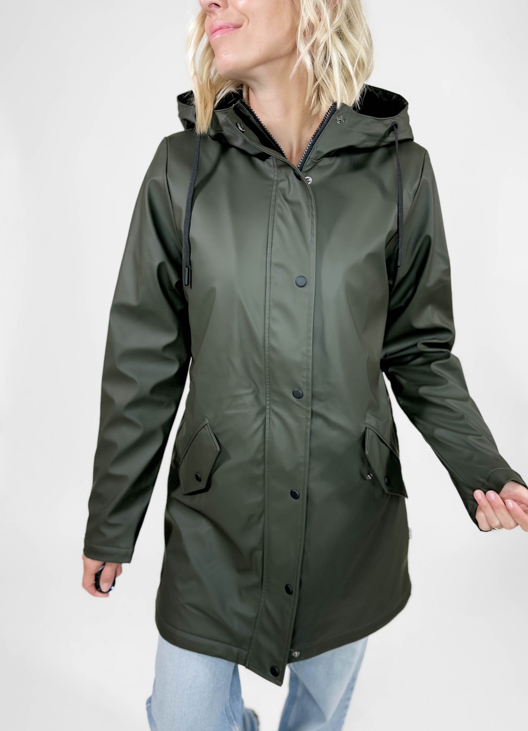 ONLY Sally Sherpa Raincoat- OLIVE BLACK-FINAL SALE