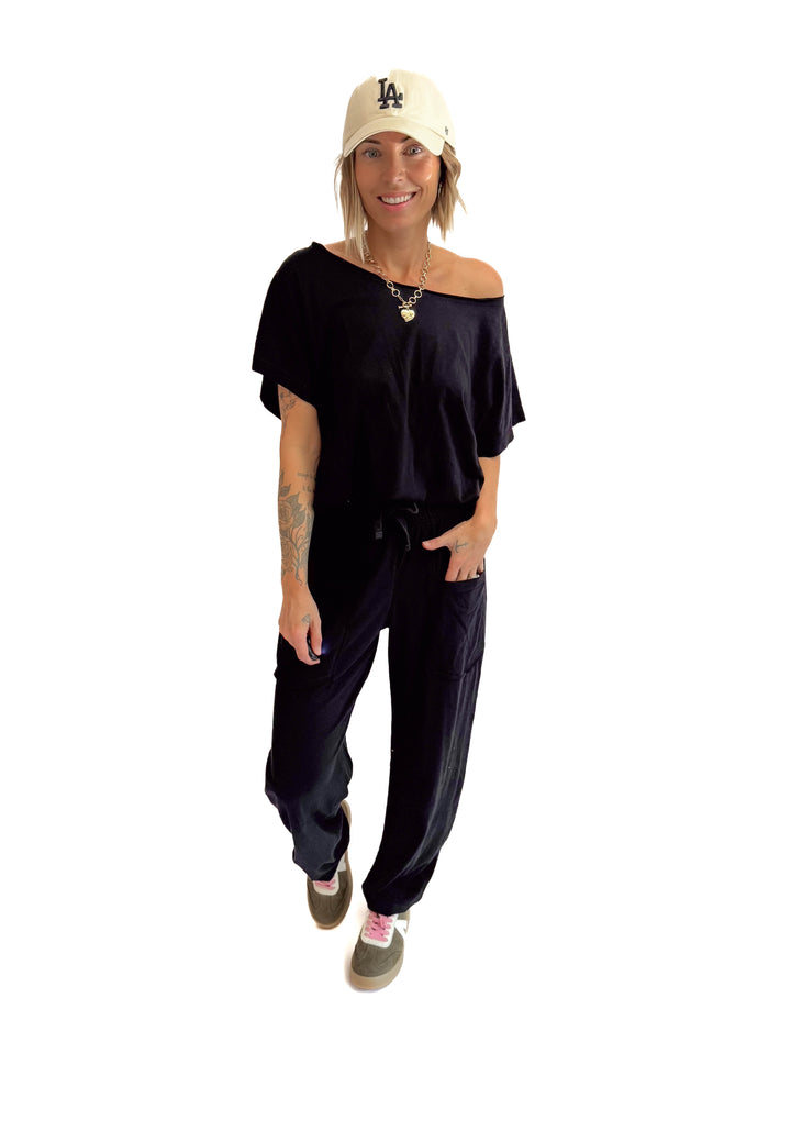 Nate Cotton Slub Barrel Pants + Top Set- BLACK