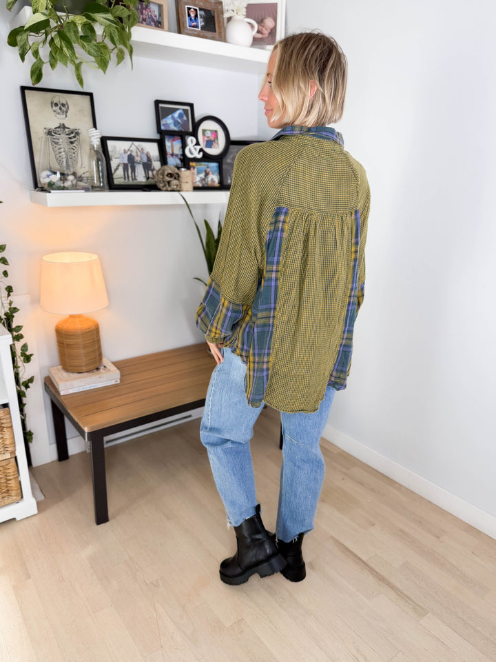 Finn Plaid Mix Cotton Tunic- TEAL GREEN