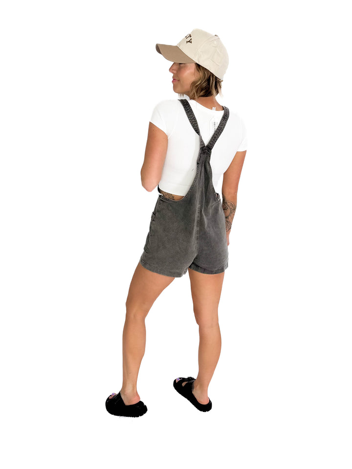 Ariel Washed Knot Strap Romper- ASH BLACK-FINAL SALE