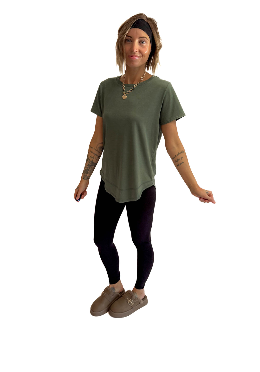 MONO B Arlene Soft Curve Pima Cotton Tee- ELDERGREEN