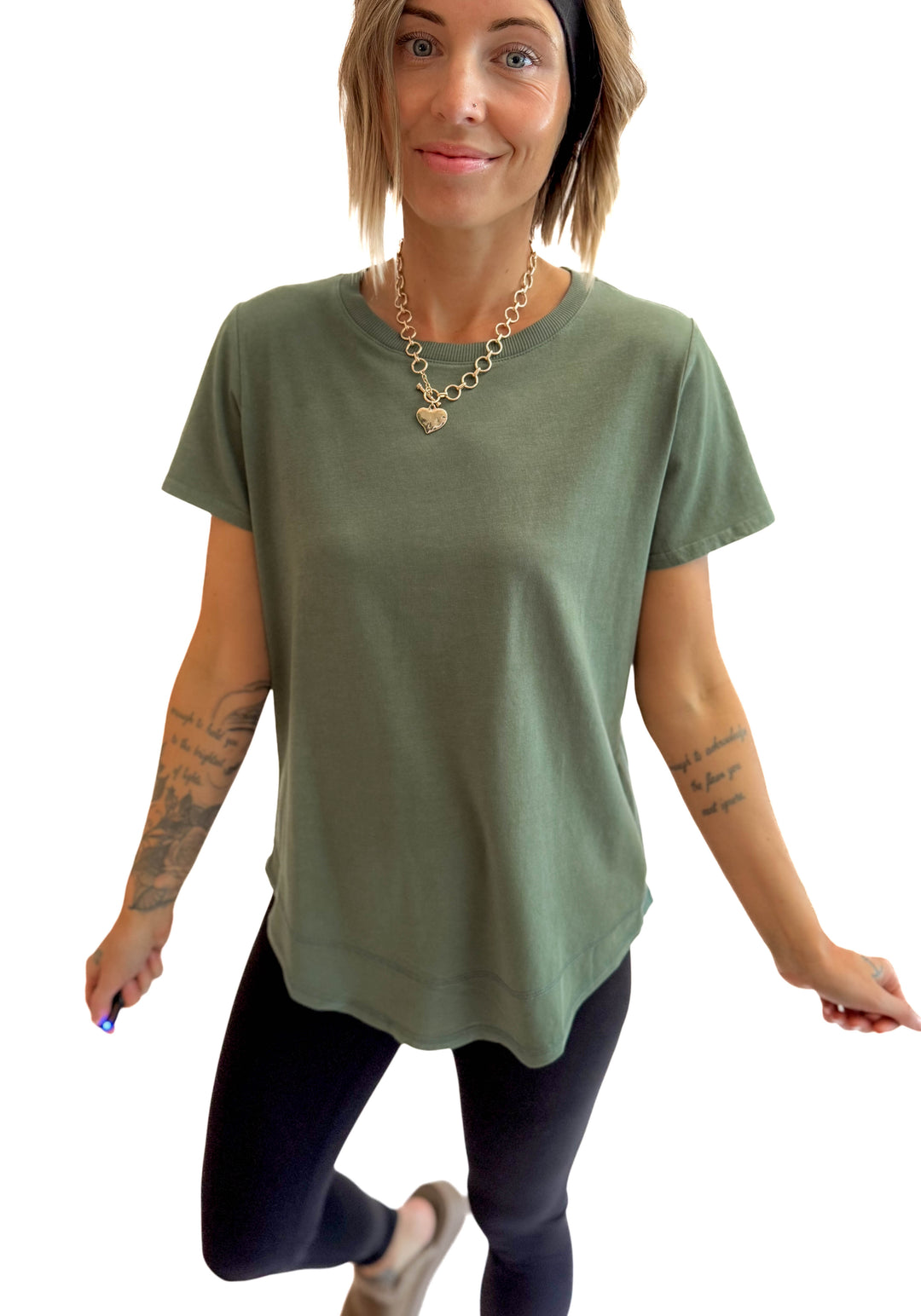 MONO B Arlene Soft Curve Pima Cotton Tee- ELDERGREEN