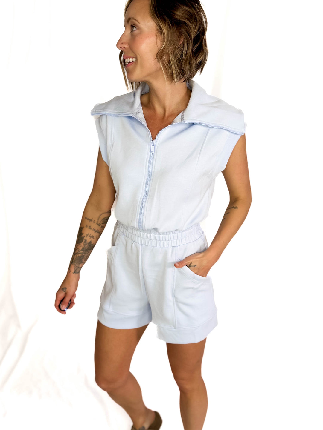 Jardine Scuba Luxe Sleeveless Romper- FROST-FINAL SALE