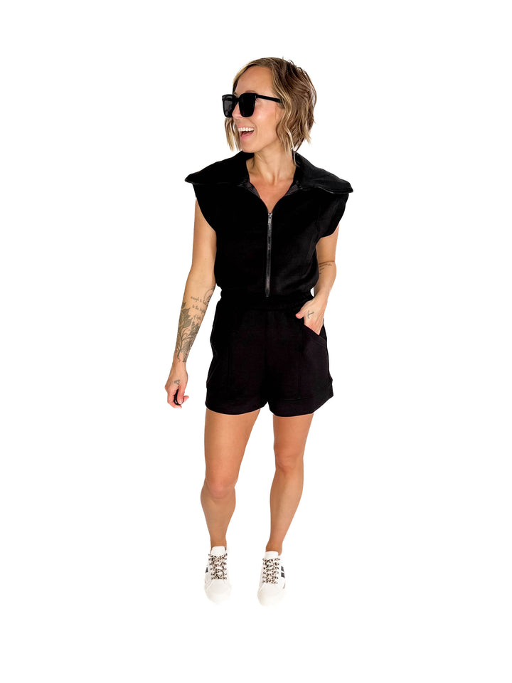 Jardine Scuba Luxe Sleeveless Romper- BLACK-FINAL SALE