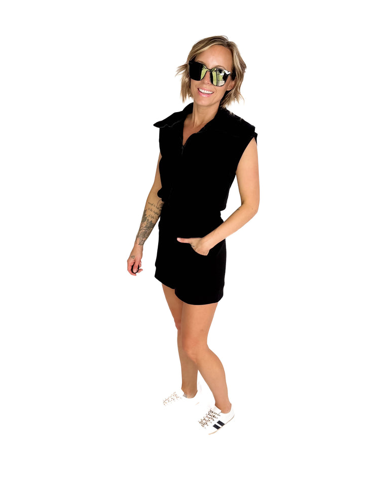Jardine Scuba Luxe Sleeveless Romper- BLACK-FINAL SALE