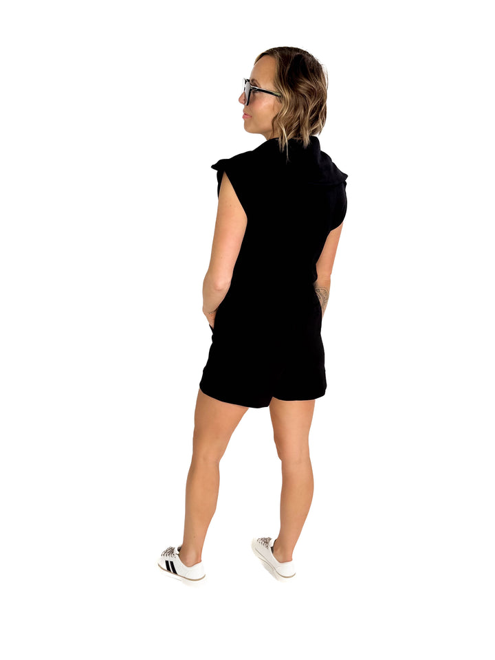 Jardine Scuba Luxe Sleeveless Romper- BLACK-FINAL SALE