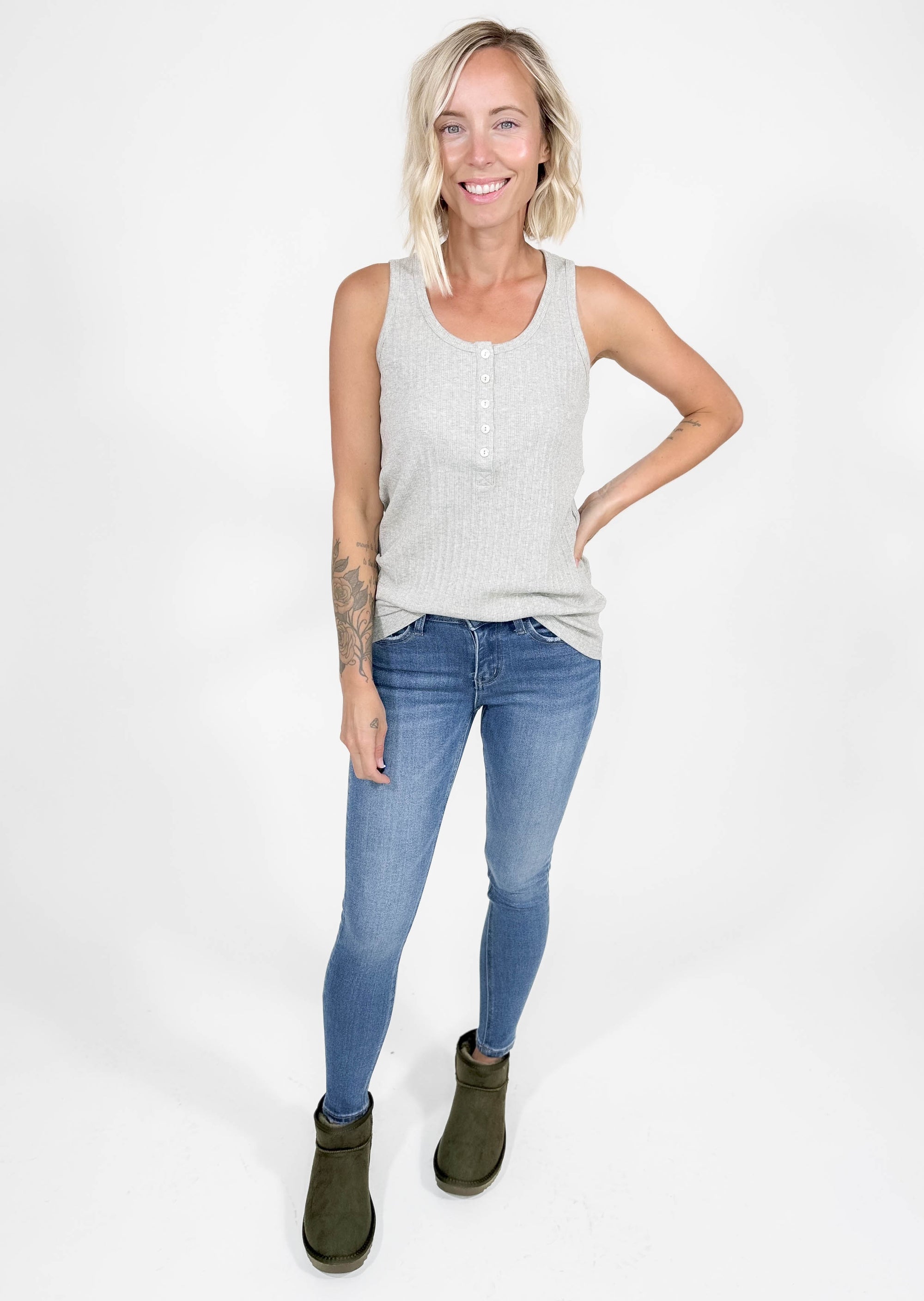 Gotta Have Ribbed Henley Tank- HTHR GREY