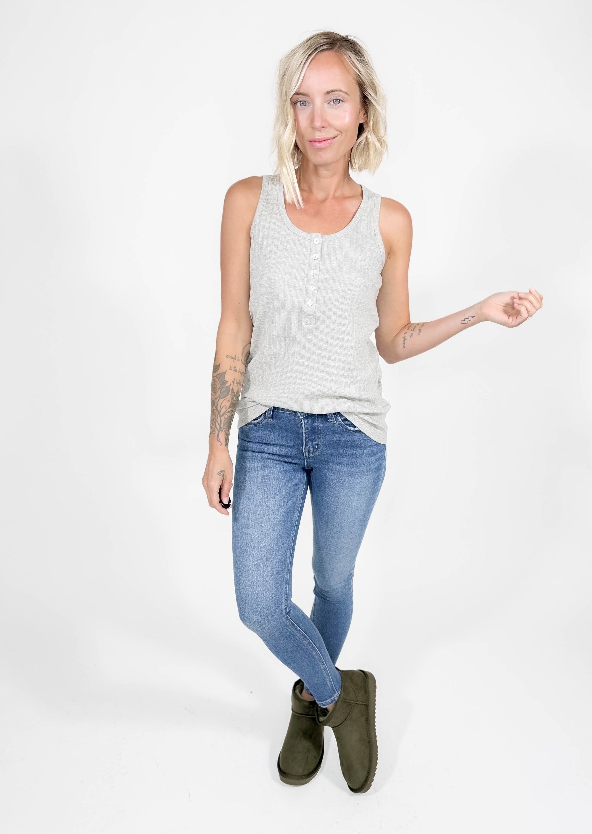 Gotta Have Ribbed Henley Tank- HTHR GREY