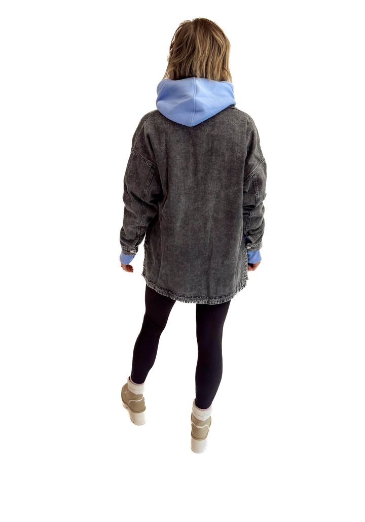 Nikki Button Down Denim Jacket- WASHED BLACK